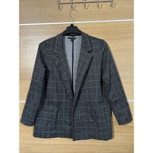 Banana Republic Women’s Size Large Gray Plaid Knit BOYFRIEND BLAZER unlined